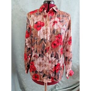 Alfred Dunner Shirt Floral & Gold Burnout Stripe Tunic Top Size 12